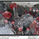 Wendwilsonite, quartz, erythrite<br />Bou Azzer mining district, Drâa-Tafilalet Region, Morocco<br />3.5 mm<br /> (Author: ploum)