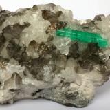 Beryl (variety emerald), Calcite, Quartz<br />Coscuez mining district, Municipio San Pablo de Borbur, Western Emerald Belt, Boyacá Department, Colombia<br />75x60x40mm<br /> (Author: Fiebre Verde)