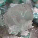 Beryl (variety emerald), Calcite<br />Coscuez mining district, Municipio San Pablo de Borbur, Western Emerald Belt, Boyacá Department, Colombia<br />85x80x60mm - FOV=4mm<br /> (Author: Fiebre Verde)