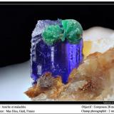 Azurite and malachite<br />Mas Dieu, Mercoirol, Alès, Gard, Occitanie, France<br />fov 2 mm<br /> (Author: ploum)