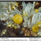 Wulfenite<br />Maoniuping Mine, Mianning, Liangshan Autonomous Prefecture, Sichuan Province, China<br />fov 3.5 mm<br /> (Author: ploum)