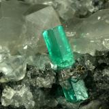 Beryl (variety emerald), Calcite, Pyrite<br />La Pita mining district, Cunas Mine, Municipio Maripí, Western Emerald Belt, Boyacá Department, Colombia<br />100x60x40mm<br /> (Author: Fiebre Verde)