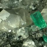 Beryl (variety emerald), Calcite, Pyrite<br />La Pita mining district, Cunas Mine, Municipio Maripí, Western Emerald Belt, Boyacá Department, Colombia<br />100x60x40mm<br /> (Author: Fiebre Verde)