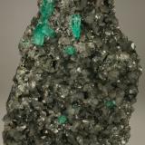 Beryl (variety emerald), Calcite, Pyrite<br />La Pita mining district, Cunas Mine, Municipio Maripí, Western Emerald Belt, Boyacá Department, Colombia<br />105x80x20mm<br /> (Author: Fiebre Verde)