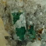 Beryl (variety emerald), Calcite, QuartzMina Peñas Blancas, Municipio San Pablo de Borbur, Cinturón Esmeraldífero Occidental, Departamento Boyacá, Colombia80x90x35mm (Author: Fiebre Verde)