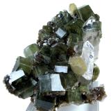 Fluorapatite, quartz, siderite, muscovite and calcite-dolomite<br />Minas da Panasqueira, Aldeia de São Francisco de Assis, Covilhã, Castelo Branco, Cova da Beira, Centro, Portugal<br />110mm x 72mm. Main fluorapatite crystal size: 30mm wide, 12mm tall. Main quartz crystal size: 41mm tall, 17mm wide<br /> (Author: Carles Millan)