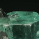 Beryl (variety emerald), Calcite<br />Muzo mining district, La Pava Mine, Quípama, Municipio Muzo, Western Emerald Belt, Boyacá Department, Colombia<br />Emerald crystal = 10mm<br /> (Author: Fiebre Verde)