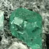 Beryl (variety emerald), Calcite, Pyrite<br />Muzo mining district, La Pava Mine, Quípama, Municipio Muzo, Western Emerald Belt, Boyacá Department, Colombia<br />xl=7mm<br /> (Author: Fiebre Verde)