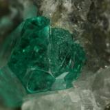 Beryl (variety emerald), Calcite, Pyrite<br />Chivor mining district, Municipio Chivor, Eastern Emerald Belt, Boyacá Department, Colombia<br />Detail - xl=9mm<br /> (Author: Fiebre Verde)