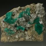 Beryl (variety emerald), Calcite, Pyrite<br />Chivor mining district, Municipio Chivor, Eastern Emerald Belt, Boyacá Department, Colombia<br />42x48x20mm<br /> (Author: Fiebre Verde)