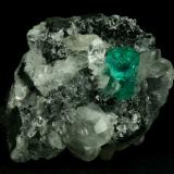 Beryl (variety emerald), Calcite, Quartz<br />Muzo mining district, Western Emerald Belt, Boyacá Department, Colombia<br />60x46x42mm, xl=13mm<br /> (Author: Fiebre Verde)