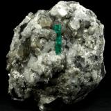 Beryl (variety emerald), Calcite, Pyrite<br />Chivor mining district, Municipio Chivor, Eastern Emerald Belt, Boyacá Department, Colombia<br />65x50x70mm, xl=18mm<br /> (Author: Fiebre Verde)