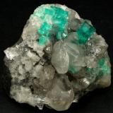 Beryl (variety emerald), Calcite, Quartz<br />La Pita mining district, Polveros Mine, Municipio Maripí, Western Emerald Belt, Boyacá Department, Colombia<br />53x51x40mm, xl=9mm<br /> (Author: Fiebre Verde)