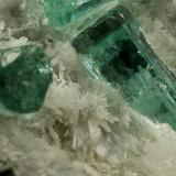 Beryl (variety emerald), Calcite, Aragonite<br />Chivor mining district, Municipio Chivor, Eastern Emerald Belt, Boyacá Department, Colombia<br />Detail FOV=8mm<br /> (Author: Fiebre Verde)