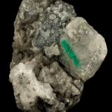 Beryl (variety emerald), Calcite, Pyrite, Quartz<br />Muzo mining district, Western Emerald Belt, Boyacá Department, Colombia<br />105x65x60mm, xl=24mm<br /> (Author: Fiebre Verde)