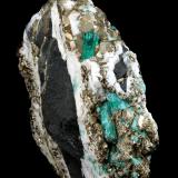 Beryl (variety emerald), Calcite, Pyrite<br />Chivor mining district, Municipio Chivor, Eastern Emerald Belt, Boyacá Department, Colombia<br />102x36x87mm, xl=13mm<br /> (Author: Fiebre Verde)