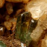 Beryl (variety emerald), Albite (variety cleavelandite)<br />Chivor mining district, Municipio Chivor, Eastern Emerald Belt, Boyacá Department, Colombia<br />64x39x53mm, main xl=23mm<br /> (Author: Fiebre Verde)