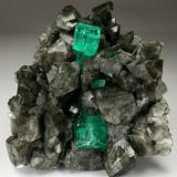 Beryl (variety emerald), Calcite<br />Coscuez mining district, Municipio San Pablo de Borbur, Western Emerald Belt, Boyacá Department, Colombia<br />68x62x40mm, xl=15mm<br /> (Author: Fiebre Verde)