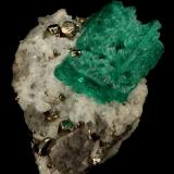 Beryl (variety emerald), Calcite, Pyrite<br />Chivor mining district, Municipio Chivor, Eastern Emerald Belt, Boyacá Department, Colombia<br />29x18x39mm, xl=24mm<br /> (Author: Fiebre Verde)