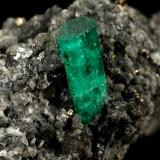 Beryl (variety emerald), Calcite, Pyrite<br />Muzo mining district, Western Emerald Belt, Boyacá Department, Colombia<br />59x34x28mm, xl=15mm<br /> (Author: Fiebre Verde)