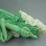 Malachite after Azurite with Calcite<br />Globe, Globe-Miami District, Gila County, Arizona, USA<br />8.0cm x 5.0cm<br /> (Author: rweaver)