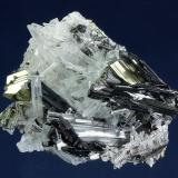 Hübnerite on Quartz with Pyrite<br />Sweet Home Mine, Mount Bross, Alma District, Park County, Colorado, USA<br />38 x 30 x 16 mm<br /> (Author: GneissWare)