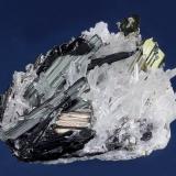 Hübnerite on Quartz with Pyrite<br />Sweet Home Mine, Mount Bross, Alma District, Park County, Colorado, USA<br />38 x 30 x 16 mm<br /> (Author: GneissWare)