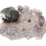 Galena, fluorite, calcite, chalcopyriteBlackdene Mine, Ireshopeburn, Weardale, North Pennines Orefield, County Durham, England / United KingdomSpecimen size 6,5 cm, large galena crystal 2 cm (Author: Tobi)