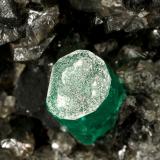 Beryl (variety emerald), Calcite, Pyrite<br />Muzo mining district, Western Emerald Belt, Boyacá Department, Colombia<br />76x47x45mm, xl=7x5mm<br /> (Author: Fiebre Verde)
