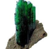 Vivianite, siderite, pyrite
Huanuni mine, Huanuni, Dalence Province, Oruro Department, Bolivia
Crystal size: 82 mm x 38 mm x 11 mm. Matrix size: 90 mm x 56 mm (Author: Carles Millan)