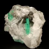 Beryl (variety emerald), Calcite<br />Coscuez mining district, Municipio San Pablo de Borbur, Western Emerald Belt, Boyacá Department, Colombia<br />51x46x46mm, cluster=20mm<br /> (Author: Fiebre Verde)