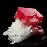Rhodochrosite on Quartz and with Hübnerite<br />Huayllapon Mine (Huallapon Mine), Pasto Bueno, Pampas District, Pallasca Province, Ancash Department, Peru<br />14,0 	x	12,0	x	11,0	cm<br /> (Author: MIM Museum)