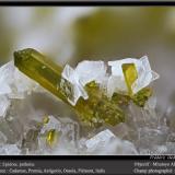 Epidote, Prehnite<br />Cadarese Quarries, Premia gneiss Quarries, Premia, Antigorio Valley, Ossola Valley, Verbano-Cusio-Ossola Province, Piedmont (Piemonte), Italy<br />fov 1.8 mm<br /> (Author: ploum)