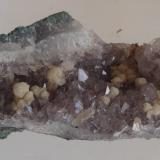 Fluorite on Quartz (variety amethyst)<br />Mannbühl Quarry, Dannenfels, Donnersberg, Pfälzer Wald, Rhineland-Palatinate/Rheinland-Pfalz, Germany<br />20x7x7cm<br /> (Author: Dave van Bladel)