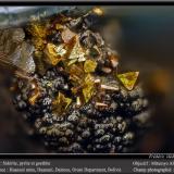 Siderite, Pyrite and Goethite<br />Huanuni Mine, Huanuni, Dalence Province, Oruro Department, Bolivia<br />fov 1.8 mm<br /> (Author: ploum)