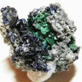 Azurite and Malachite<br />Tsumeb Mine, Tsumeb, Otjikoto Region, Namibia<br />40x40mm<br /> (Author: Heimo Hellwig)