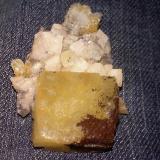 Dolomite, Calcite and iron oxides<br />State Route 1 road cut, Woodbury, Cannon County, Tennessee, USA<br />2 1/2x 1 1/2in.<br /> (Author: jordanlowe1089)